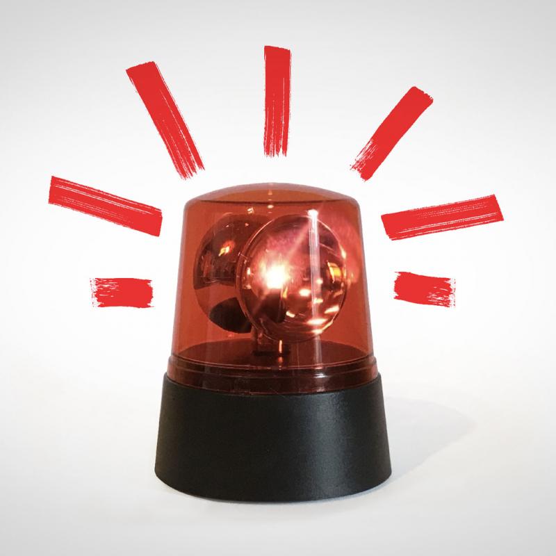 Red alarm with red brush graphics indicating sound