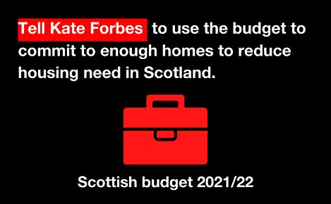 Red suitcase on black background.  Says Scottish Budget 21-22